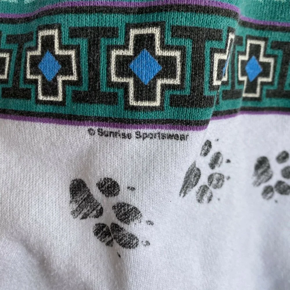 Vintage Sunrise Sportswear Blue Eye Wolf Sweatshirt White Size Large All Over - Picture 5 of 9